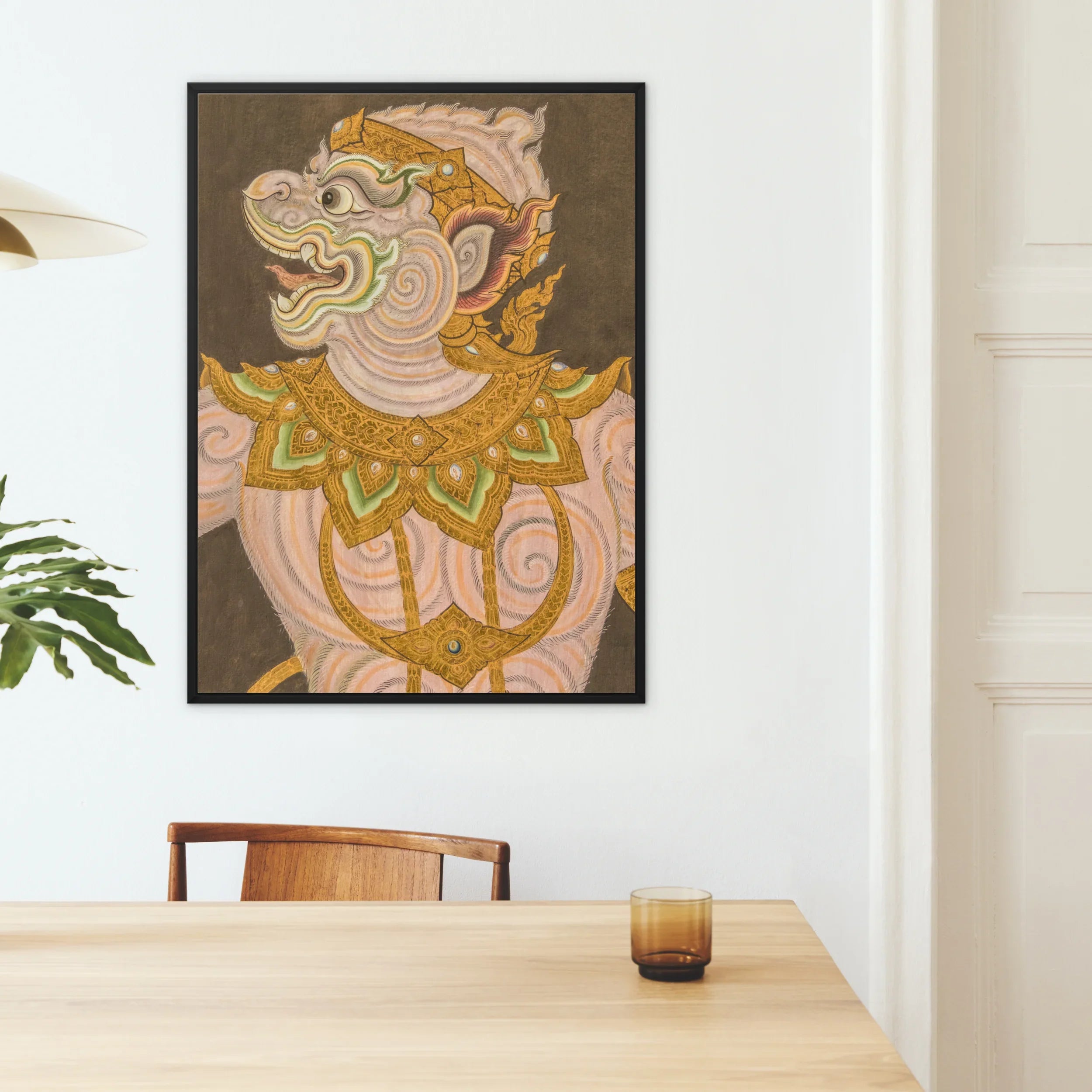 Monkey do Traditional Thai Myth Framed Canvas, Framed Thai Style Artwork Mythological Guardian Figure Ornate Golden