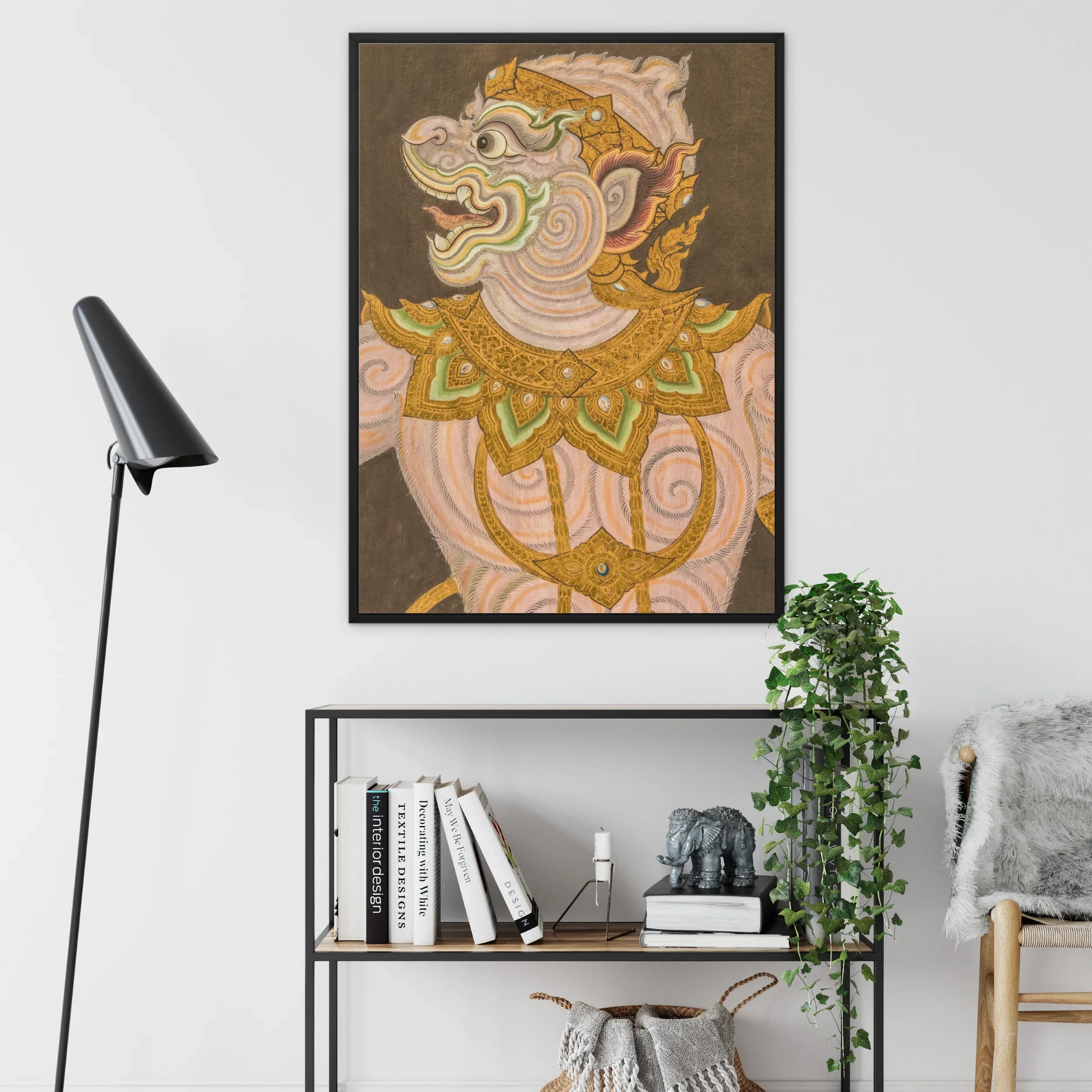 Monkey do - Traditional Thai Myth Framed Canvas, Traditional Thai-style Mythological Art Piece Guardian Deity Figure