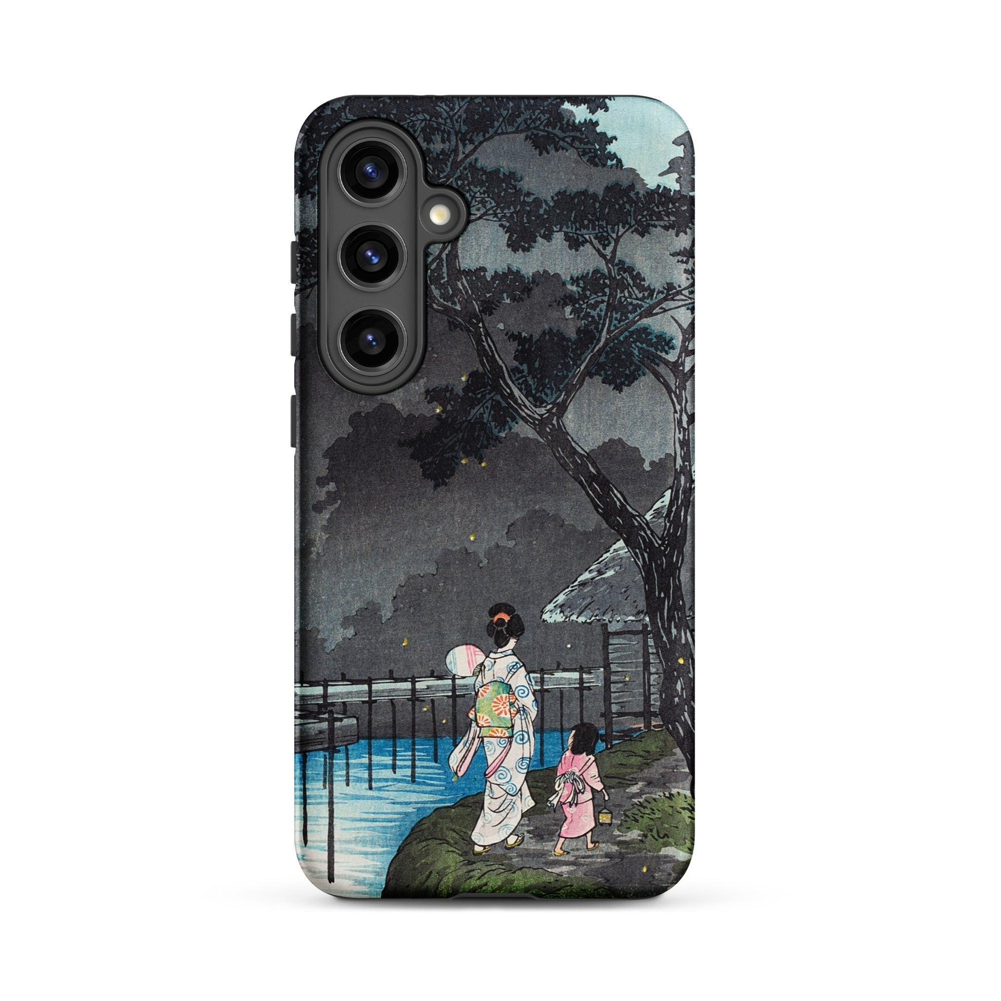 Moon at Sekiguchi Hiroaki Takahashi Samsung Case, Galaxy S24 Plus / Matte, Black Smartphone Case Traditional Japanese Woodblock Print Woman