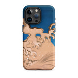 Moon and Waves - Suzuki Kiitsu Phone Case Iphone 15 Pro Max / Matte Blue Tan Phone Case Wave Design Suzuki Kiitsu Iphone Case, Foam Coils