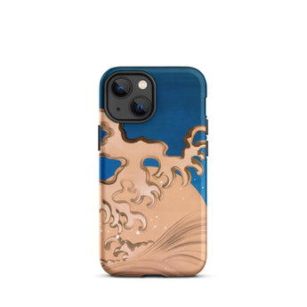 Moon and Waves - Suzuki Kiitsu Phone Case Iphone 13 Mini / Matte Blue Tan Phone Case Suzuki Kiitsu Iphone Case, Foam Coils Upward, Incense