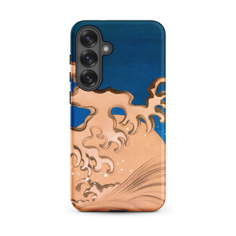 Moon and Waves - Suzuki Kiitsu Phone Case Samsung Galaxy S25 Plus / Matte Phone Case Stylized Wave Design Copper Blue Tones Suzuki Kiitsu