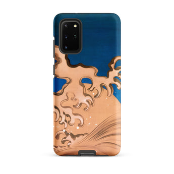 Moon and Waves - Suzuki Kiitsu Phone Case Samsung Galaxy S20 Plus / Matte Phone Case Stylized Wave Design Tan Blue Hues Suzuki Kiitsu