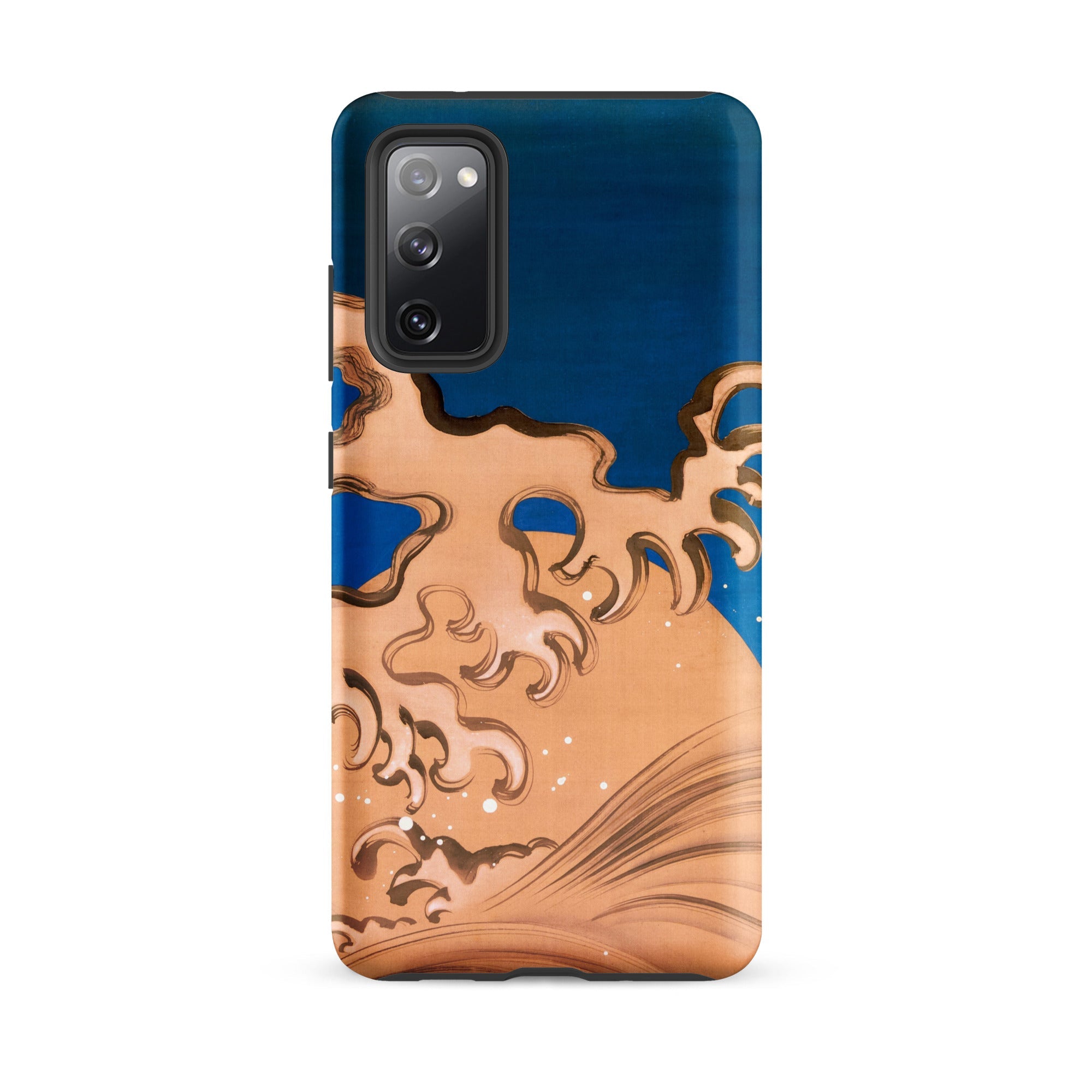 Moon and Waves Suzuki Kiitsu Samsung Case, Galaxy S20 Fe / Matte, Smartphone Navy Blue Case Stylized Brown Wave Design
