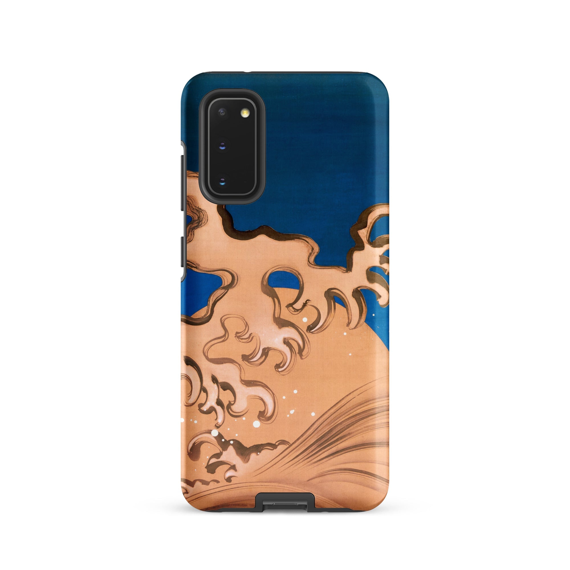 Moon and Waves Suzuki Kiitsu Samsung Case, Galaxy S20 / Matte, Smartphone Case Blue Wave Like Pattern Shades Brown