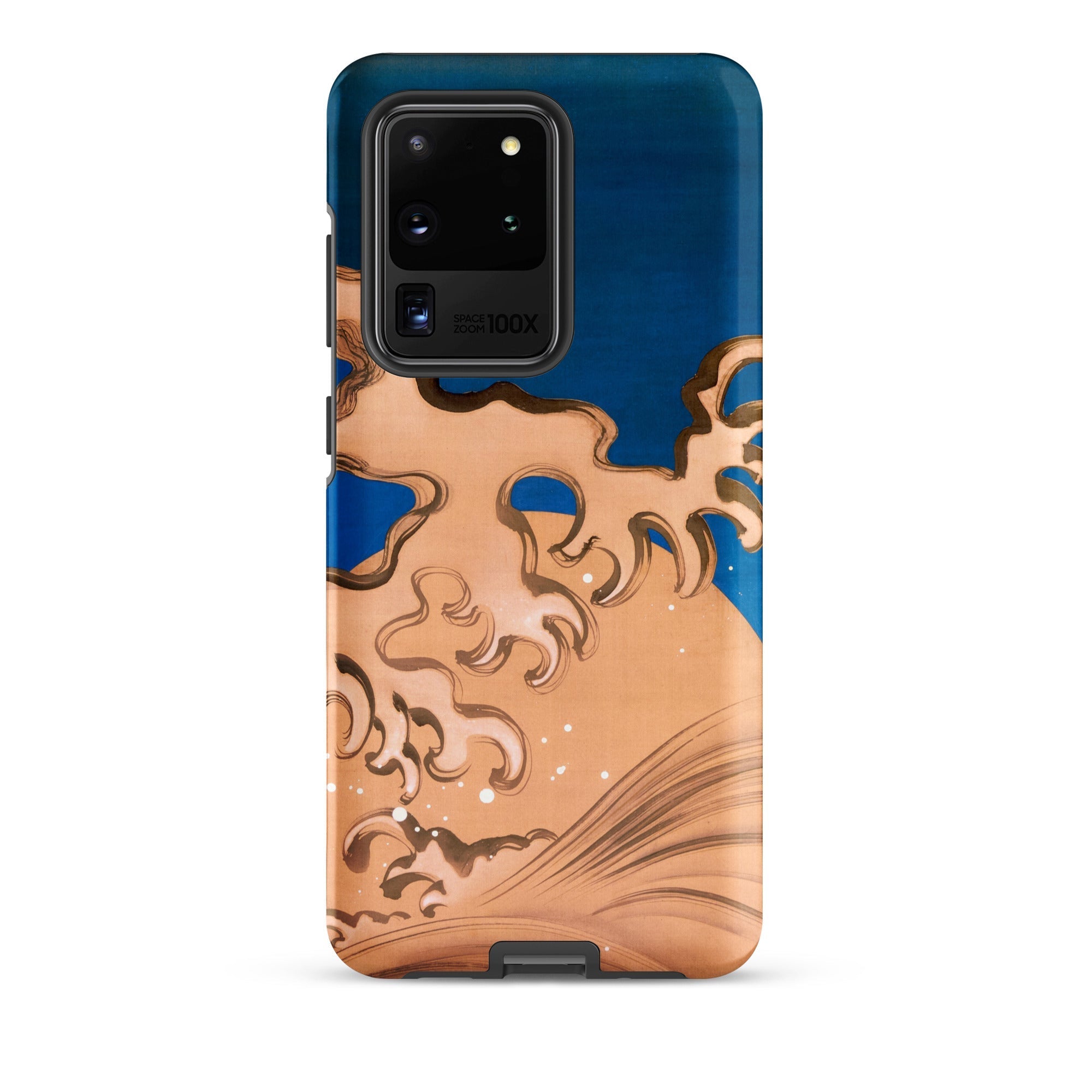 Moon and Waves Suzuki Kiitsu Samsung Case, Galaxy S20 Ultra / Matte, Smartphone Case Blue Brown Abstract Wave Design