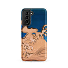 Moon and Waves Suzuki Kiitsu Samsung Case, Galaxy S21 / Matte, Smartphone Case Blue Wave Like Design Tan Brown