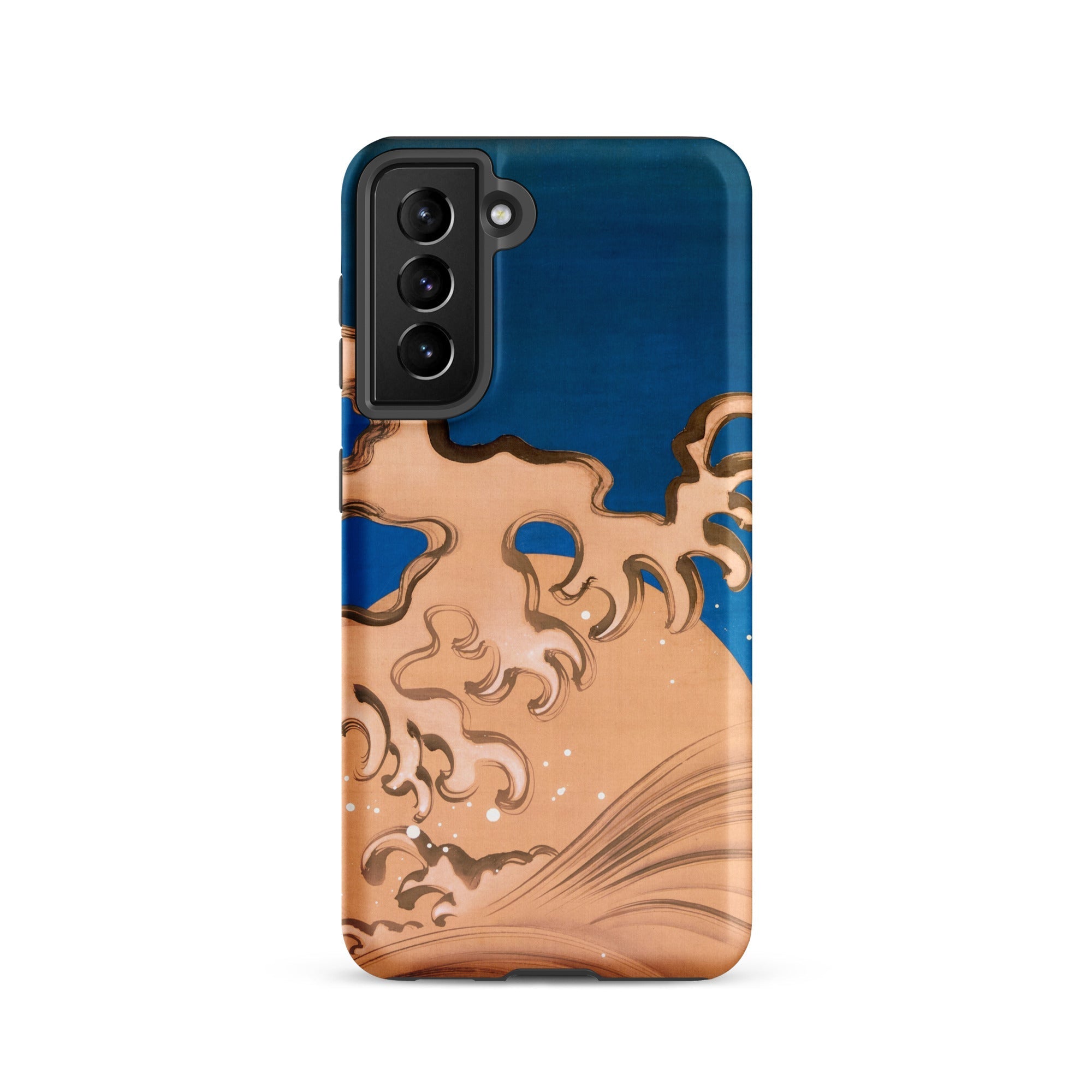 Moon and Waves Suzuki Kiitsu Samsung Case, Galaxy S21 / Matte, Smartphone Case Blue Wave Like Design Tan Brown
