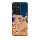 Moon and Waves Suzuki Kiitsu Samsung Case, Galaxy S21 Ultra / Matte, Smartphone Case Blue Section Brown Gold Wave Pattern