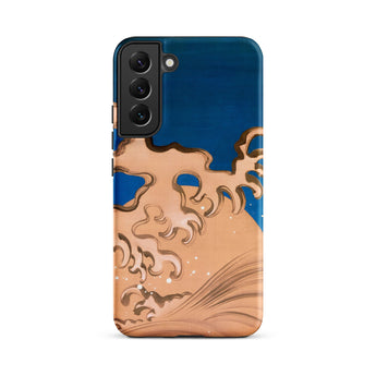 Moon and Waves - Suzuki Kiitsu Samsung Case, Galaxy S22 Plus / Matte, Blue Brown Smartphone Case Wave Pattern