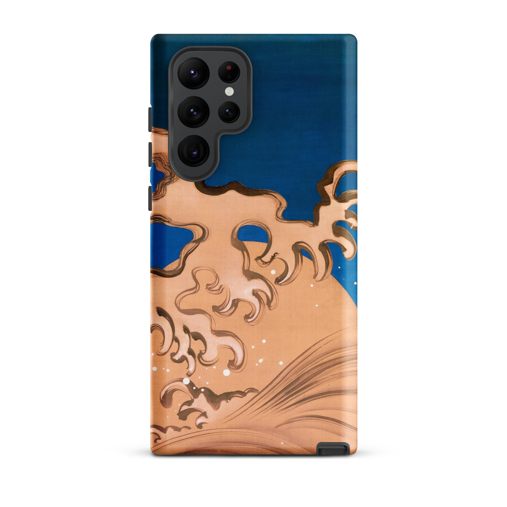 Moon and Waves Suzuki Kiitsu Samsung Case, Galaxy S22 Ultra / Matte, Blue Gold Phone Case Abstract Wave Design