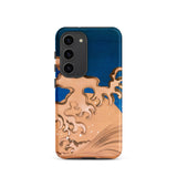Moon and Waves - Suzuki Kiitsu Samsung Case, Galaxy S23 / Matte, Smartphone Case Blue Background Copper-colored Wave Design