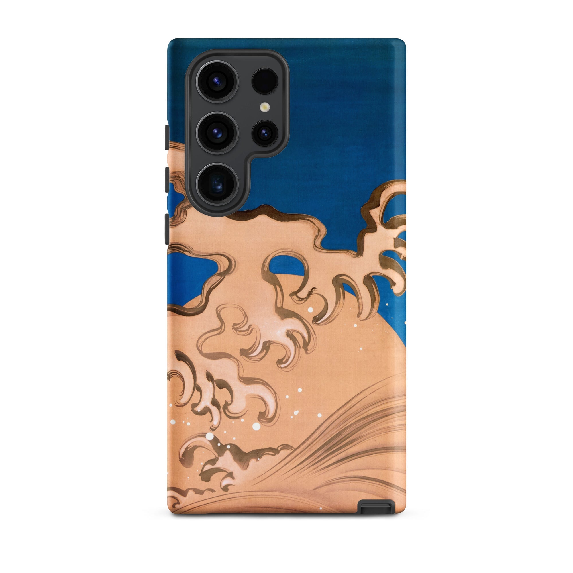 Moon and Waves Suzuki Kiitsu Samsung Case, Galaxy S23 Ultra / Matte, Blue Beige Phone Case Wave Design