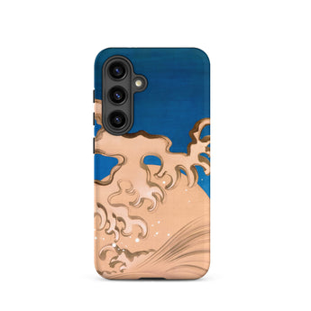 Moon and Waves - Suzuki Kiitsu Samsung Case, Galaxy S24 / Matte, Phone Case Blue Tan Wave Design