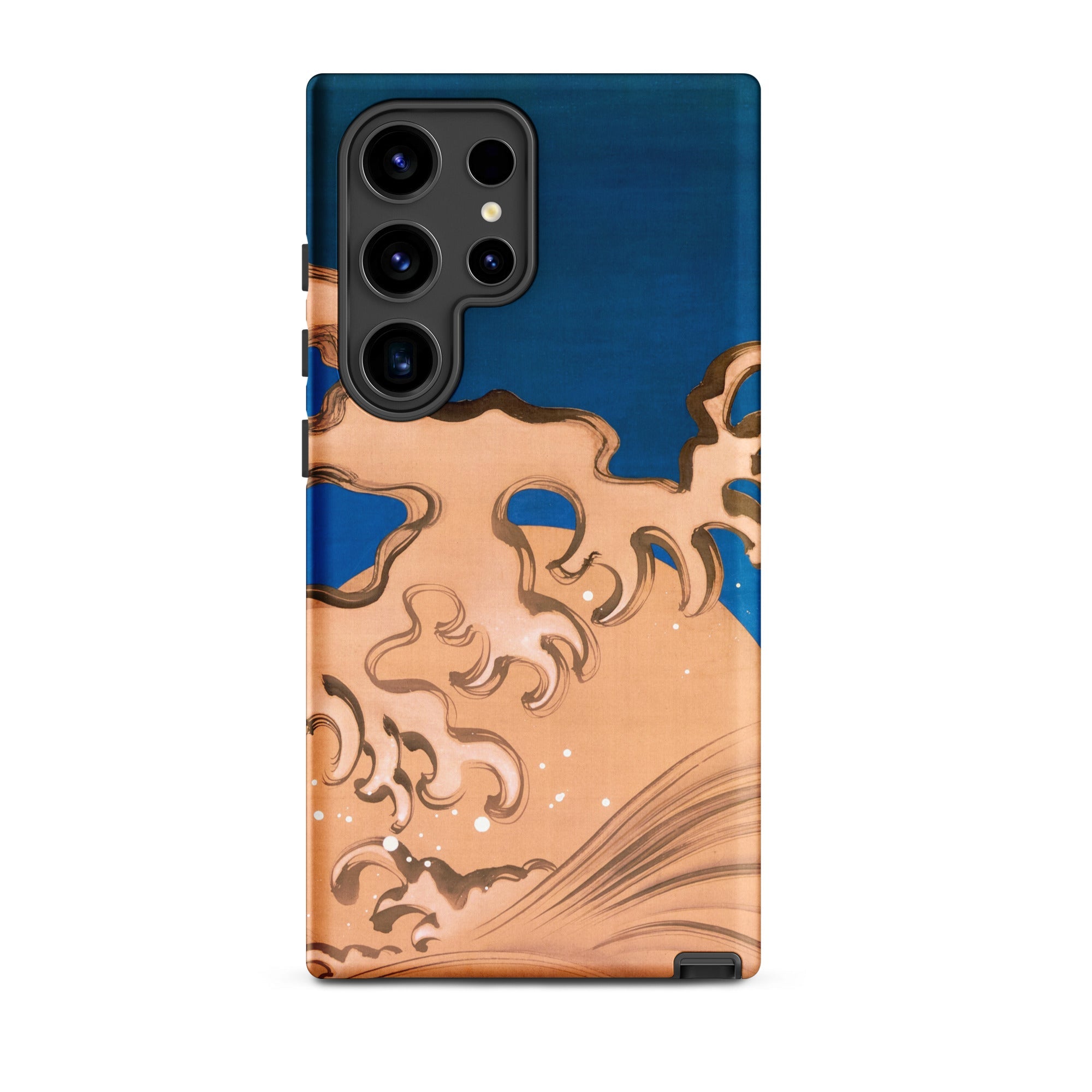 Moon and Waves Suzuki Kiitsu Samsung Case, Galaxy S24 Ultra / Matte, Blue Copper Colored Phone Case Wave Pattern