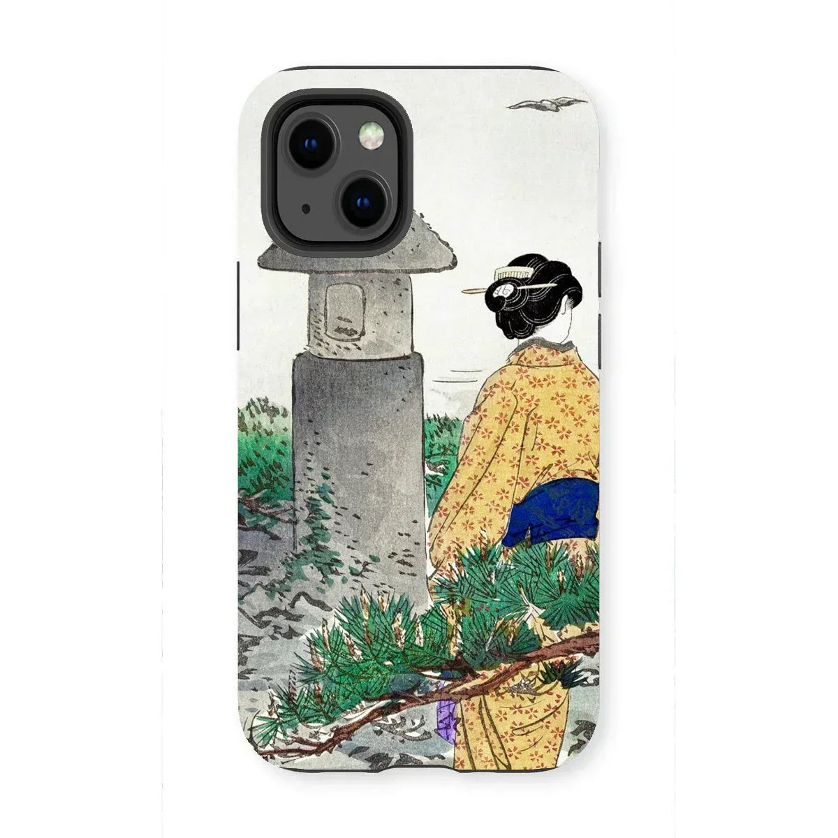 Moonlight and Pine Trees - Ogata Gekko Iphone Case, 13 Mini / Matte, Phone Case Japanese Woodblock Print-style Illustration Woman Kimono