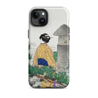 Moonlight and Pine Trees - Ogata Gekko Iphone Case, 15 Plus / Matte, Yellow Floral-patterned Phone Case Japanese-inspired Design Woman