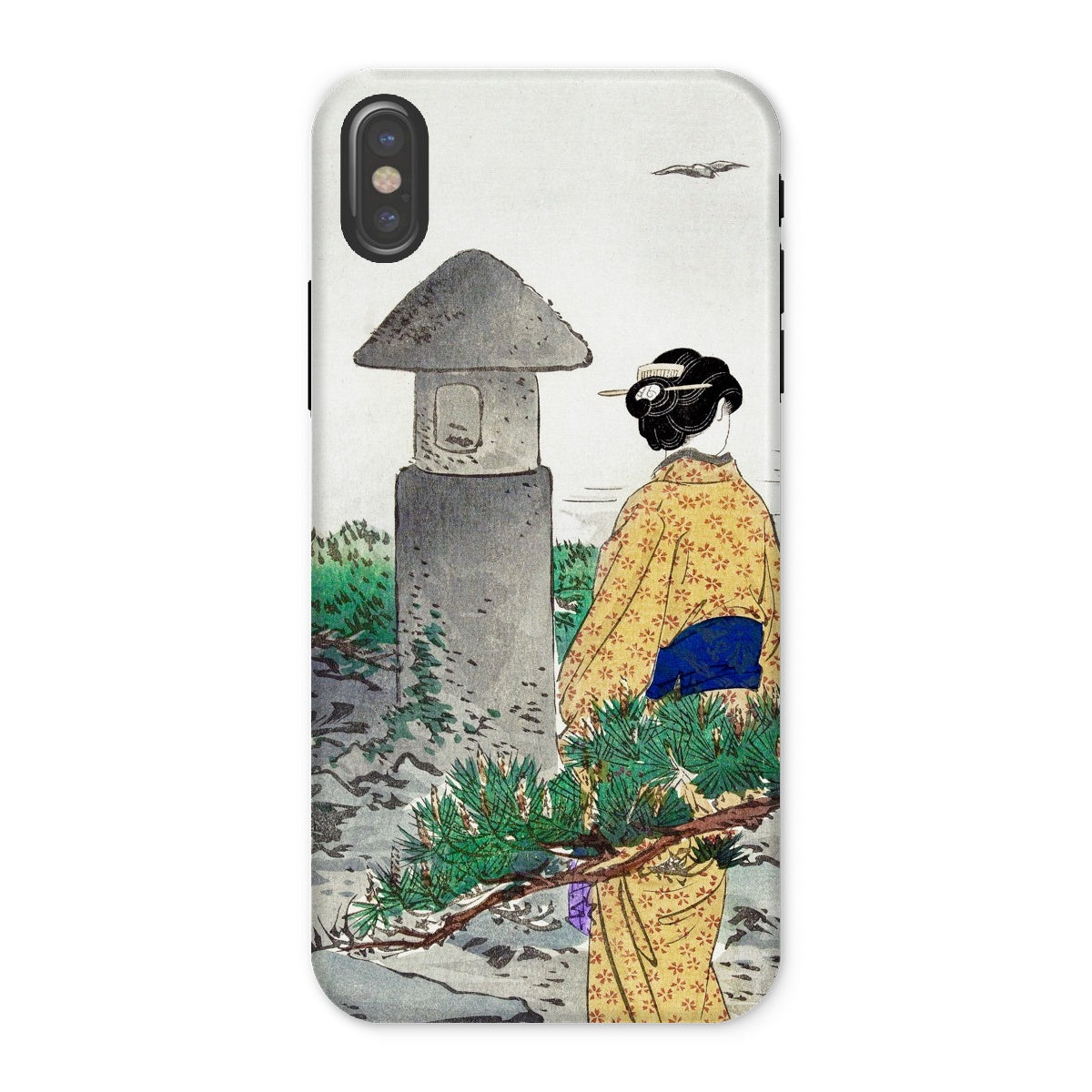Moonlight and Pine Trees Ogata Gekko Iphone Case, x / Matte, Phone Case Japanese Woodblock Print Style Illustration Geisha Stone