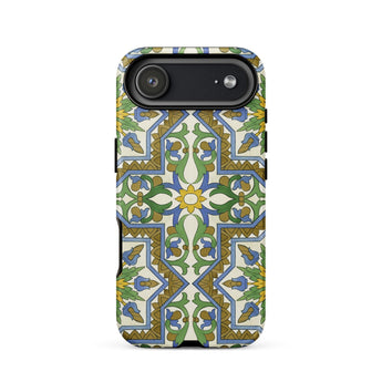 Moreish - Moorish Design Iphone Case 17 Air / Matte Green Blue Floral Patterned Phone Case Geometric Design Vibrant Moorish Geometry,