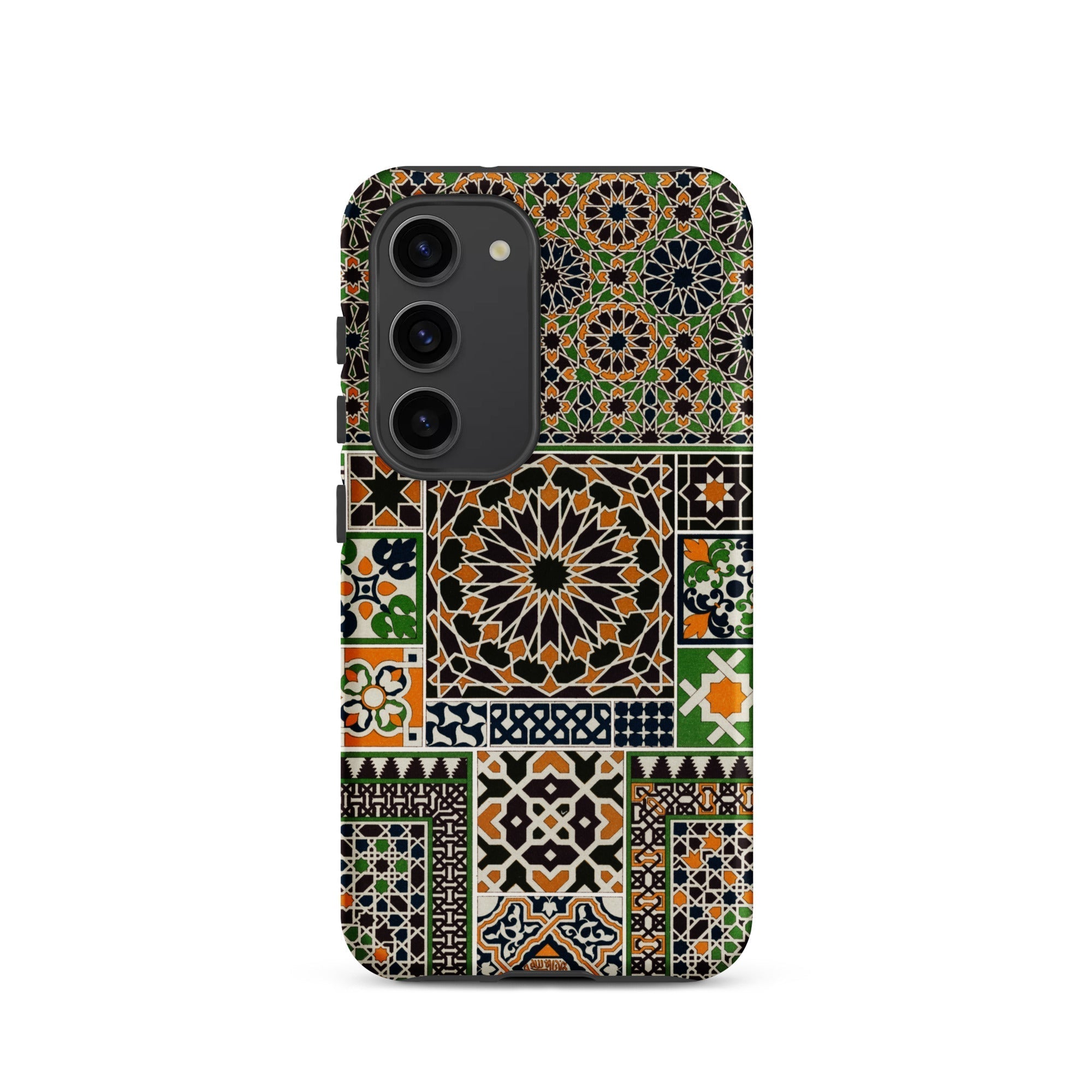 Moresque Auguste Racinet Moorish Pattern Samsung Case, Galaxy S23 / Matte, Smartphone Case Complex Mosaic Pattern Black Orange Green