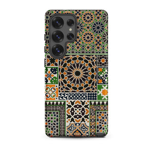 Moresque - Auguste Racinet Moorish Pattern Samsung Case, Galaxy S25 Ultra / Matte, Smartphone Case Complex Mosaic Pattern Black Orange Green