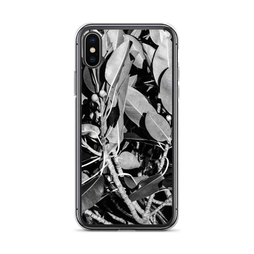 Moreton Bay Fig Botanical Art Iphone Case - Black And White - Iphone X/xs - Mobile Phone Cases - Aesthetic Art