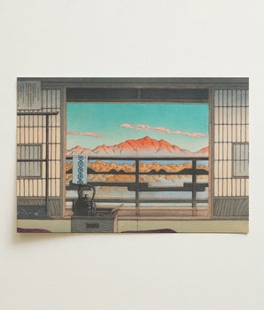 Japanese-style Print Traditional Room Doors Outdoor Mountain Landscape Arayu Spa, Open Shoji Screens, Frame, Kawase Hasui Art, Shiobara