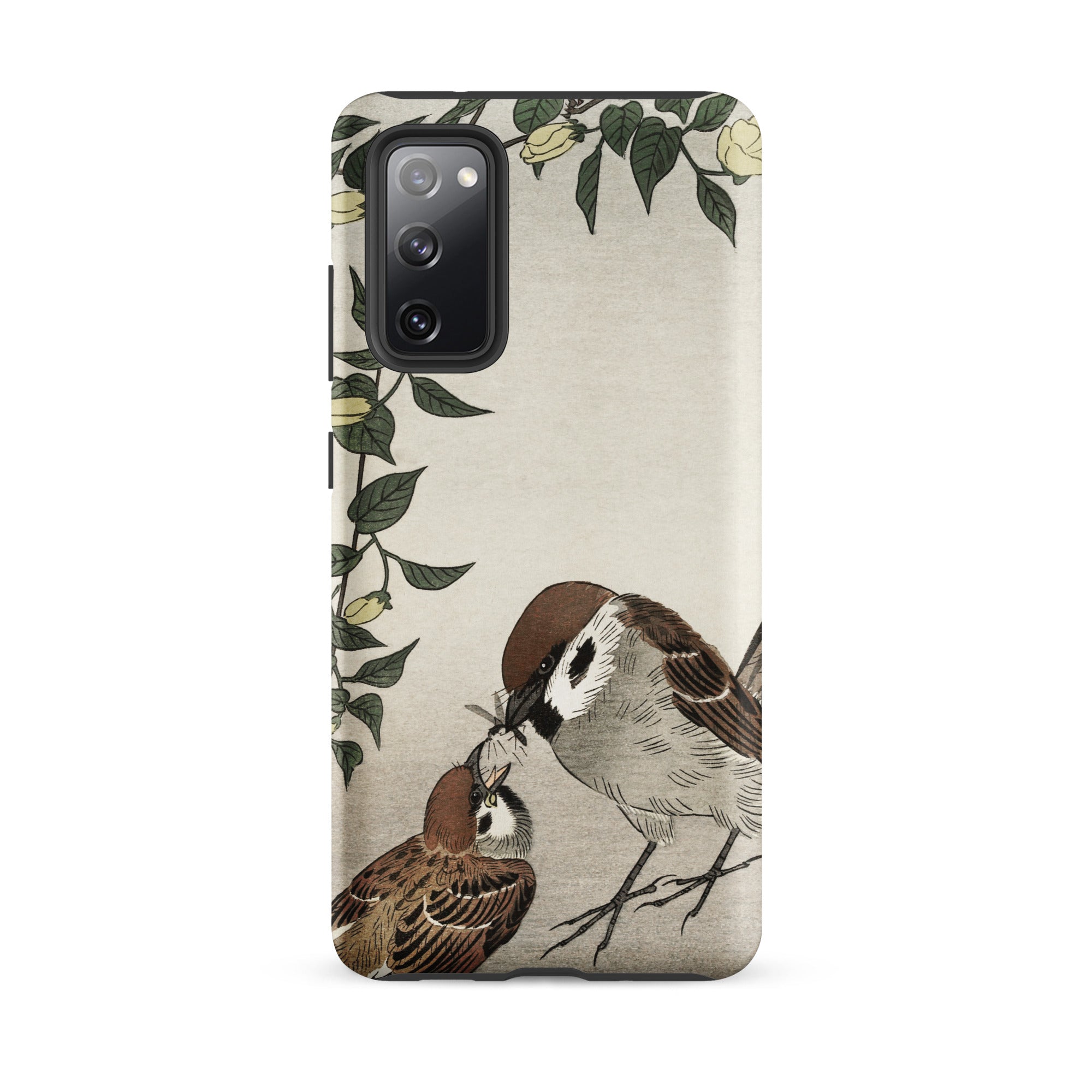 Mother Feeding Chick Ohara Koson Samsung Case, Galaxy S20 Fe / Matte, Phone Case Illustration Two Birds Surrounded Floral Design