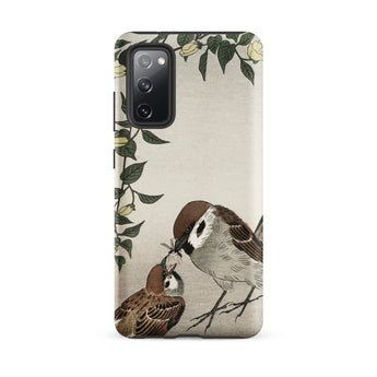 Mother Feeding Chick - Ohara Koson Samsung Case, Galaxy S20 Fe / Matte, Phone Case Illustration Two Birds Surrounded Floral Design