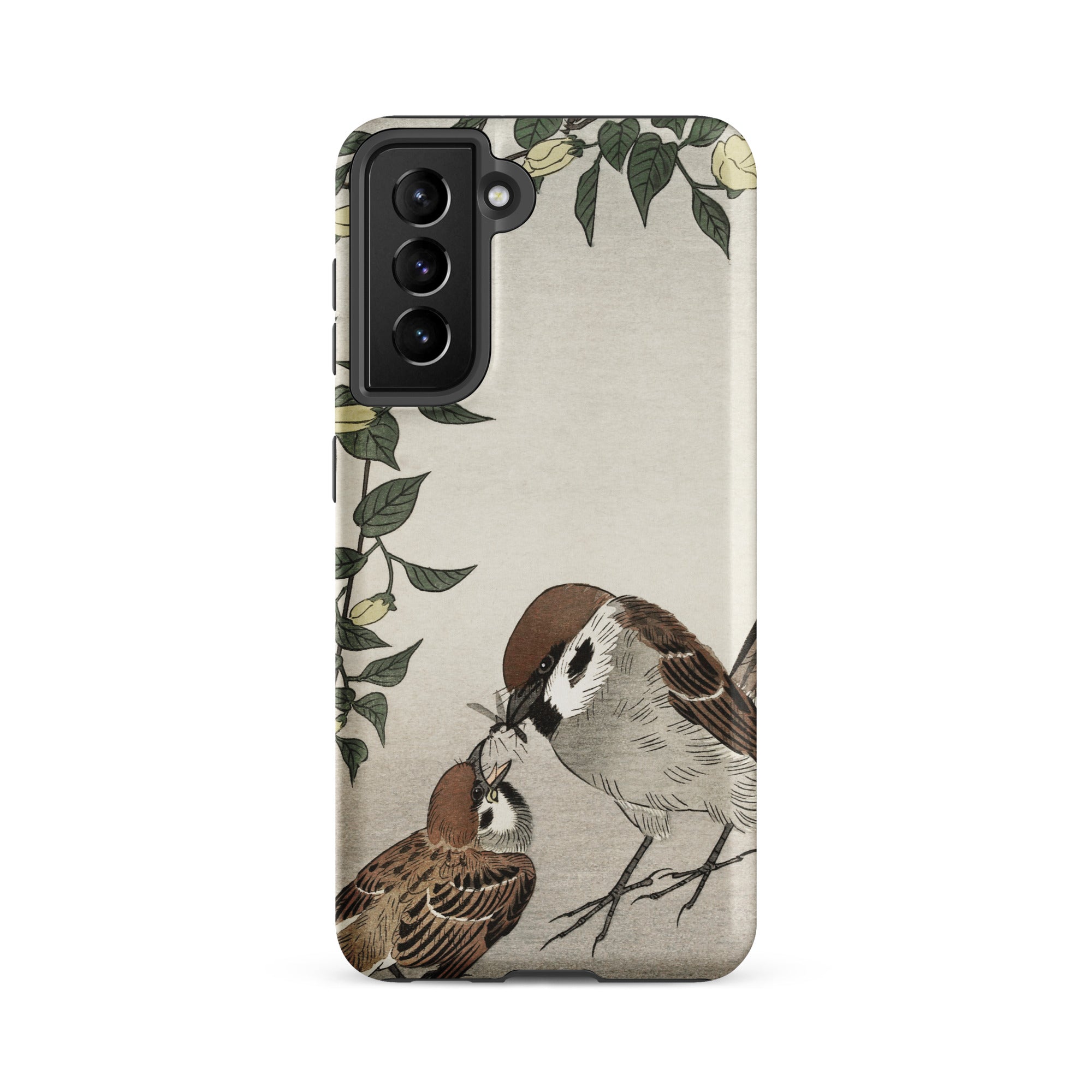 Mother Feeding Chick Ohara Koson Samsung Case, Galaxy S21 Fe / Matte, Phone Case Artistic Depiction Two Sparrows Floral Elements