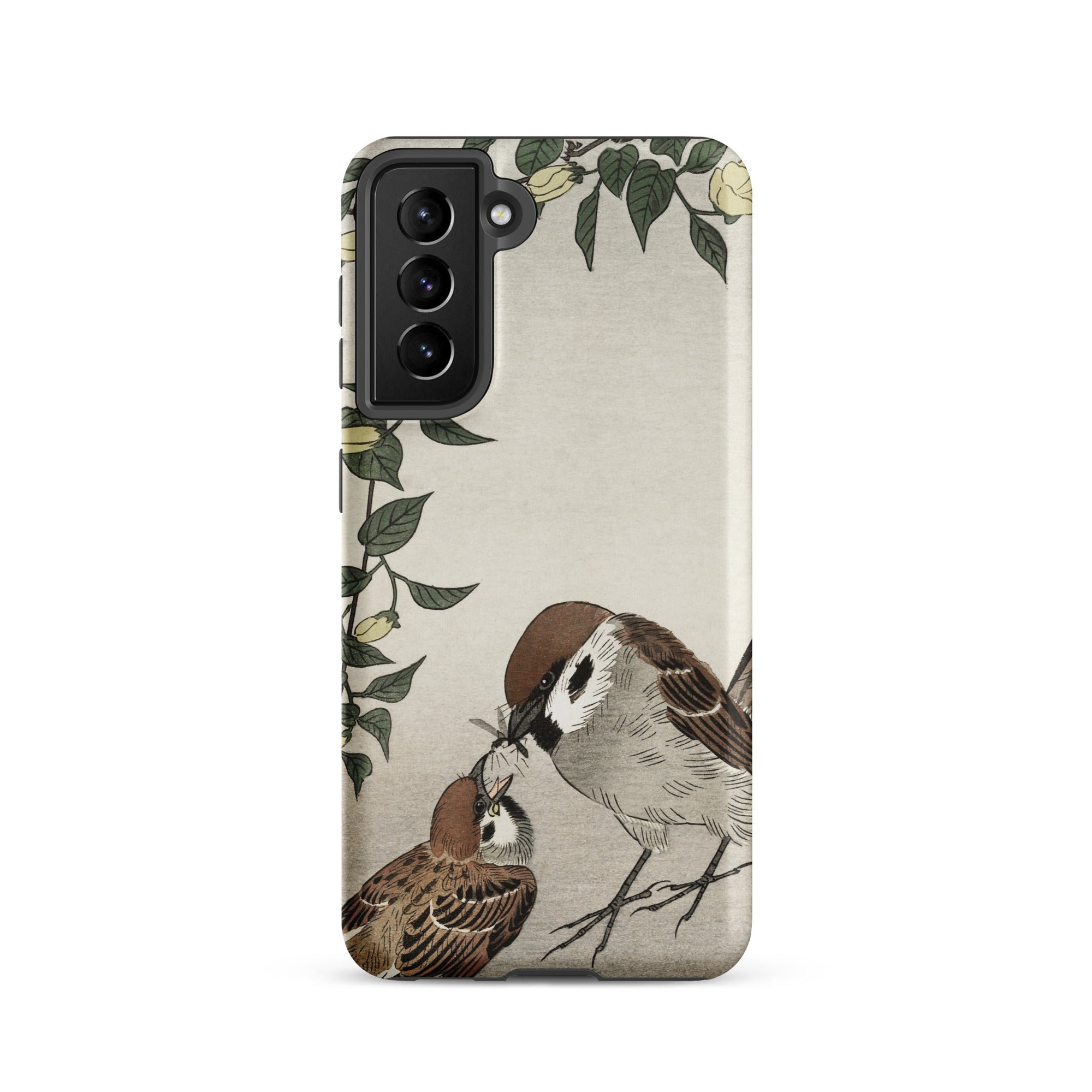 Mother Feeding Chick Ohara Koson Samsung Case, Galaxy S21 / Matte, Smartphone Case Nature Themed Illustration Two Birds Floral Vines