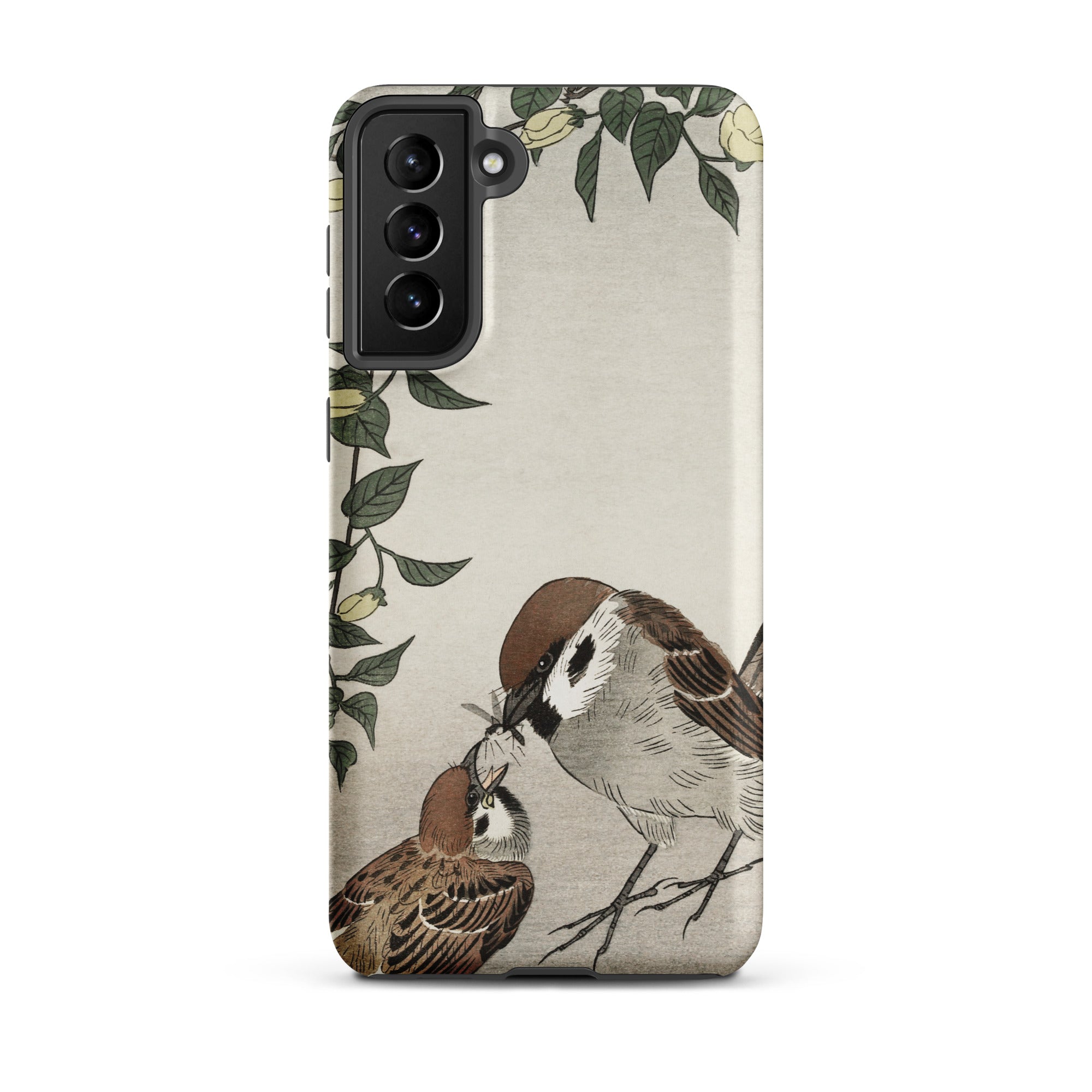 Mother Feeding Chick Ohara Koson Samsung Case, Galaxy S21 Plus / Matte, Smartphone Case Vintage Style Illustration Two Sparrows Floral