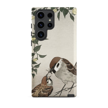 Mother Feeding Chick - Ohara Koson Samsung Case, Galaxy S23 Ultra / Matte, Smartphone Case Artistic Depiction Two Sparrows