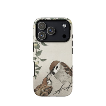 Mother Feeding Her Chicks - Ohara Koson Japanese Bird Phone Case Iphone 17 Pro / Matte Iphone 13 Pro Max Case Bird Design Black Ohara Koson