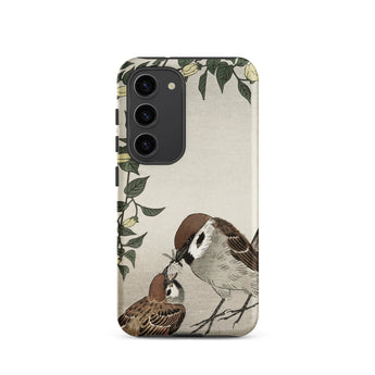 Mother Feeding Her Chicks - Ohara Koson Japanese Bird Phone Case Samsung Galaxy S23 / Matte Phone Case Illustrated Design Two Sparrows