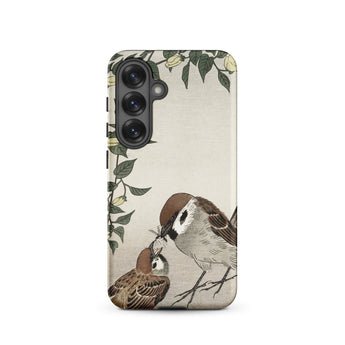 Mother Feeding Her Chicks - Ohara Koson Japanese Bird Phone Case Samsung Galaxy S25 / Matte Phone Case Delicate Illustration Two Sparrows