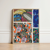 Vibrant Multi-panel Artwork Bold Floral Botanical Patterns Rich Edouard Benedictus’ Motifs, 1920s Parisian Flair, Decoratifs