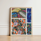 Vibrant Multi-panel Artwork Light Wood Frame Bold Floral Edouard Benedictus’ Motifs, 1920s Parisian Flair, Decoratifs