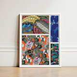 Vibrant Framed Collage Art Print Bold Patterns Botanical Edouard Benedictus’ Motifs, 1920s Parisian Flair, Decoratifs
