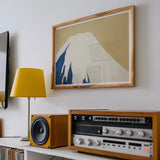 Mount Fuji - Kamisaka Sekka Rimpa Style Art Print, Framed Minimalist Artwork Snow-capped Mountain Blue White Tones