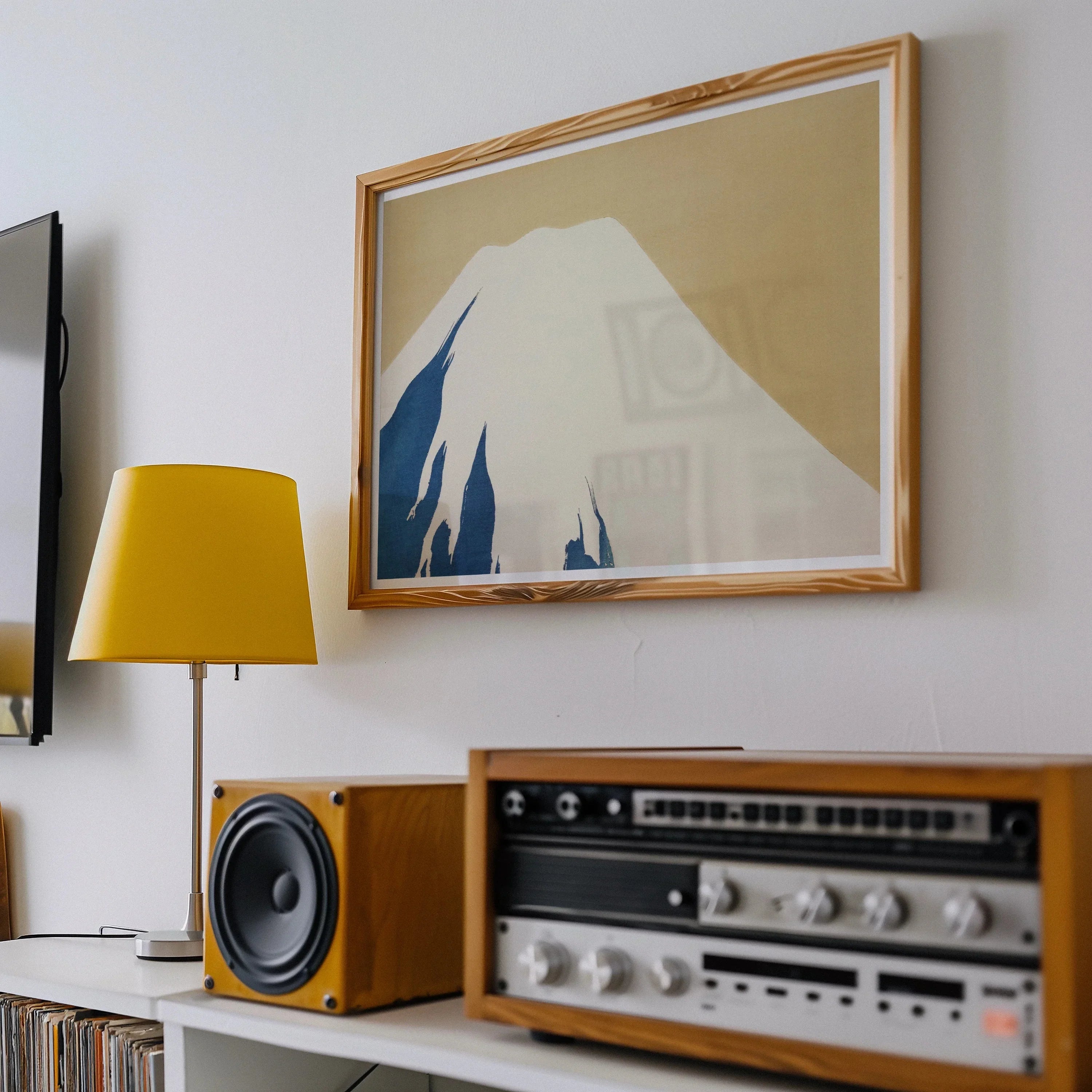 Mount Fuji Kamisaka Sekka Rimpa Style Art Print, Framed Minimalist Artwork Snow Capped Mountain Blue White Tones