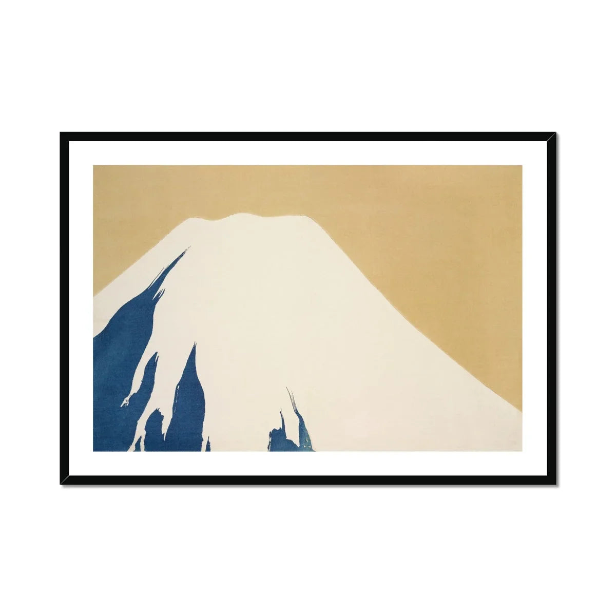 Mount Fuji Kamisaka Sekka Rimpa Style Art Print, Snow Capped Mountain Peak Rendered Minimalist Blue White Beige