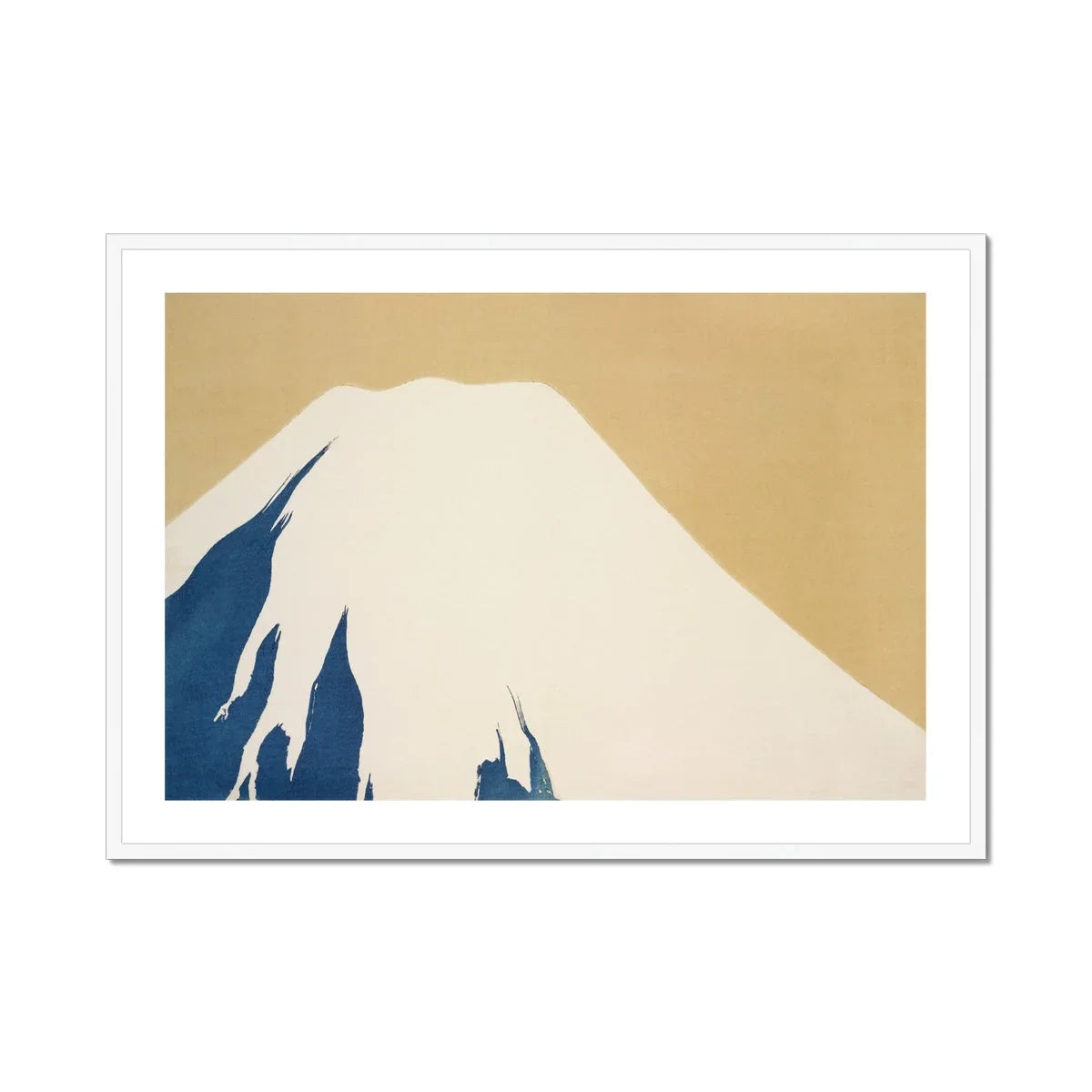 Mount Fuji Kamisaka Sekka Rimpa Style Art Print, Snow Capped Mountain Peak Rendered Minimalist Blue White Beige