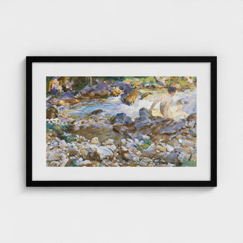Mountain Stream - John Singer Sargent Art Print / Canvas, Rushing Spine Breaks, Raw Sienna Wash, Opaque White Lifted, Prints