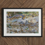 Mountain Stream - John Singer Sargent Art Print / Canvas Black-framed Watercolor Painting Nude Figure Rocky Soft, Rushing Spine Breaks, Raw