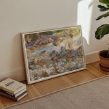 Mountain Stream - John Singer Sargent Art Print / Canvas Framed Watercolor Painting Person Rocky Soft Greens, Rushing Spine Breaks, Raw