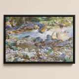 Mountain Stream - John Singer Sargent Art Print / Canvas Watercolor Painting Black Frame Nude Figure Rocky, Rushing Spine Breaks, Raw