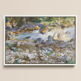 Mountain Stream - John Singer Sargent Art Print / Canvas Watercolor Painting White Frame Nude Figure Rocks, Rushing Spine Breaks, Raw
