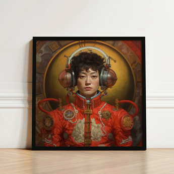 Framed Portrait Person Red Ornate Steampunk-style Suit Brass Gay Chinese Astronaut, Aesthetic, Meet Mùchén