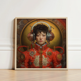 Framed Portrait Person Red Ornate Futuristic Suit Metallic Gay Chinese Astronaut, Aesthetic, Meet Mùchén